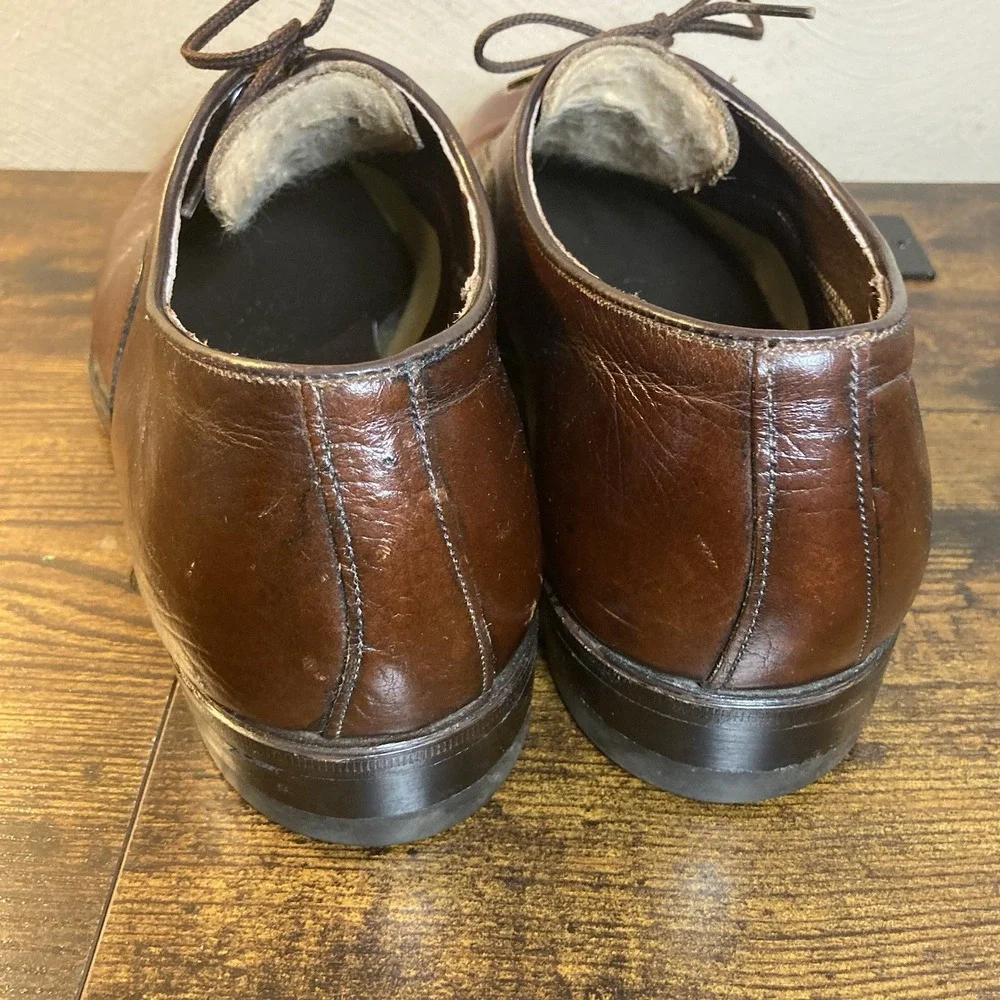 Crown Imperial Mens 11 D Plain Toe Derby Blucher Shoe Brown Leather Made USA Vtg